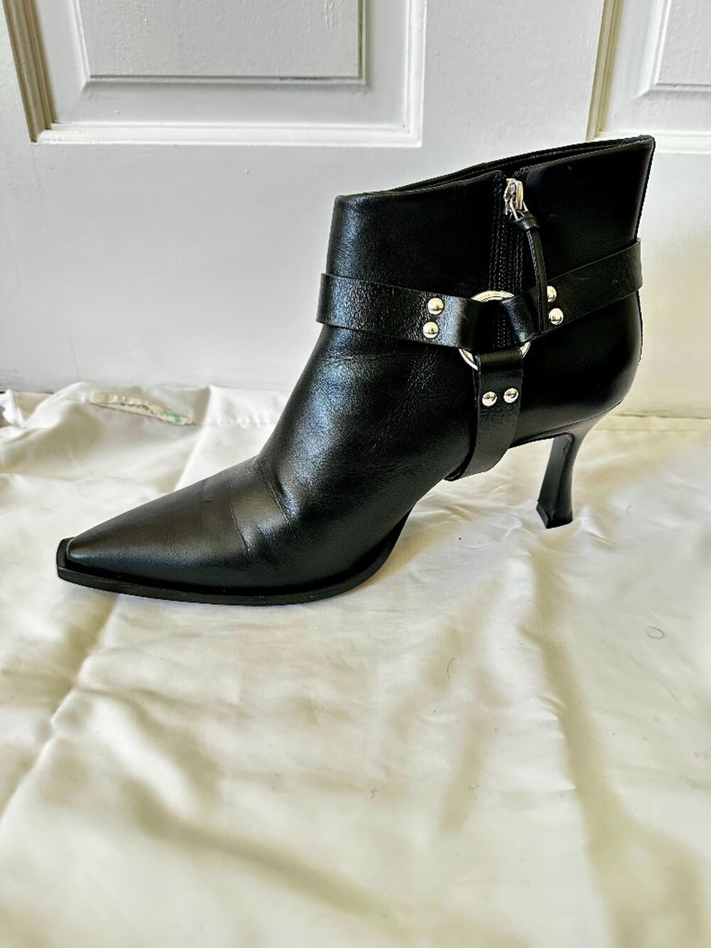 Reformation Silvia Leather Ankle Moto Boots Black Size 10.5
